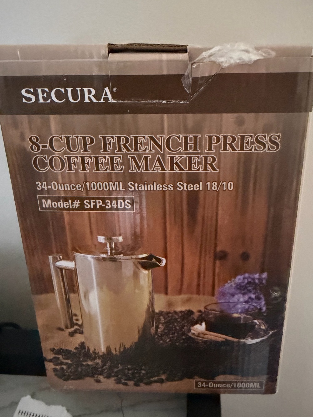 Secura 8-Cup Stainless Steel French Press Coffee Maker - Silver